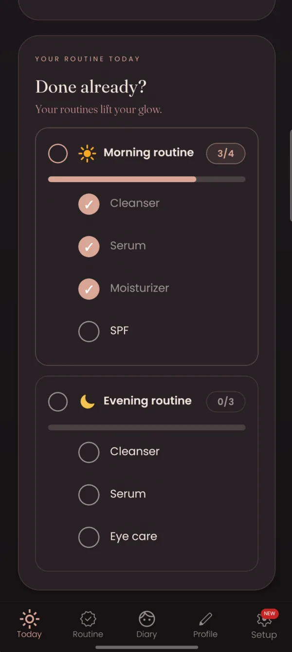 Morning routine with completed steps