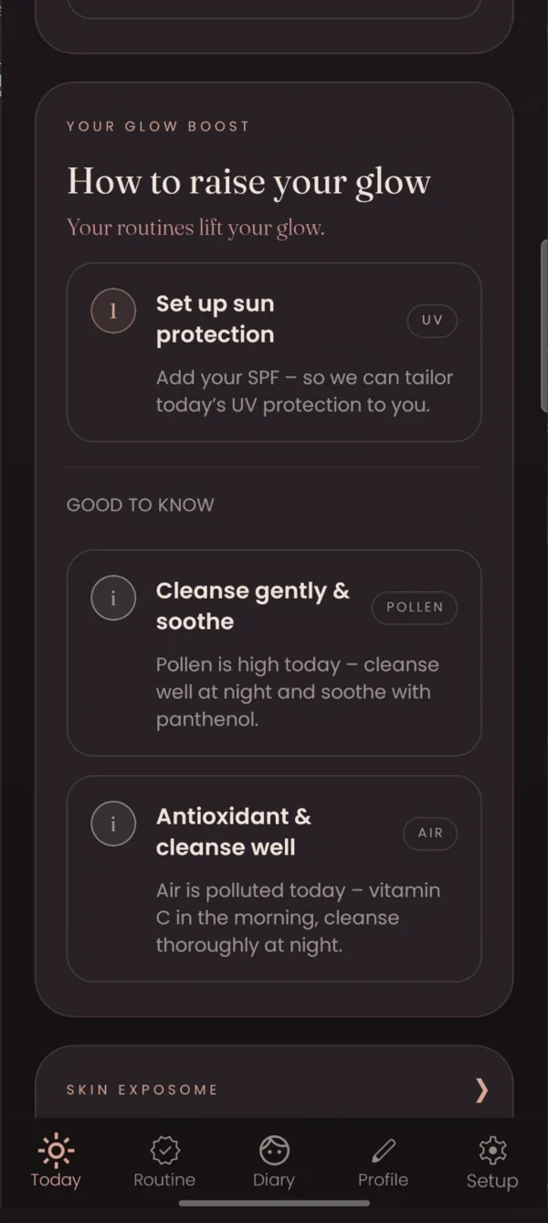 Recommendations under “How to raise your glow”