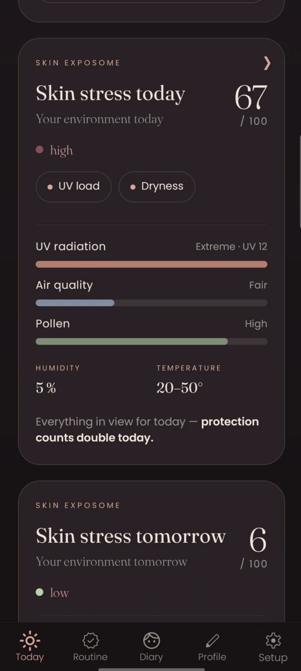 Skin stress today with UV radiation, air quality and pollen