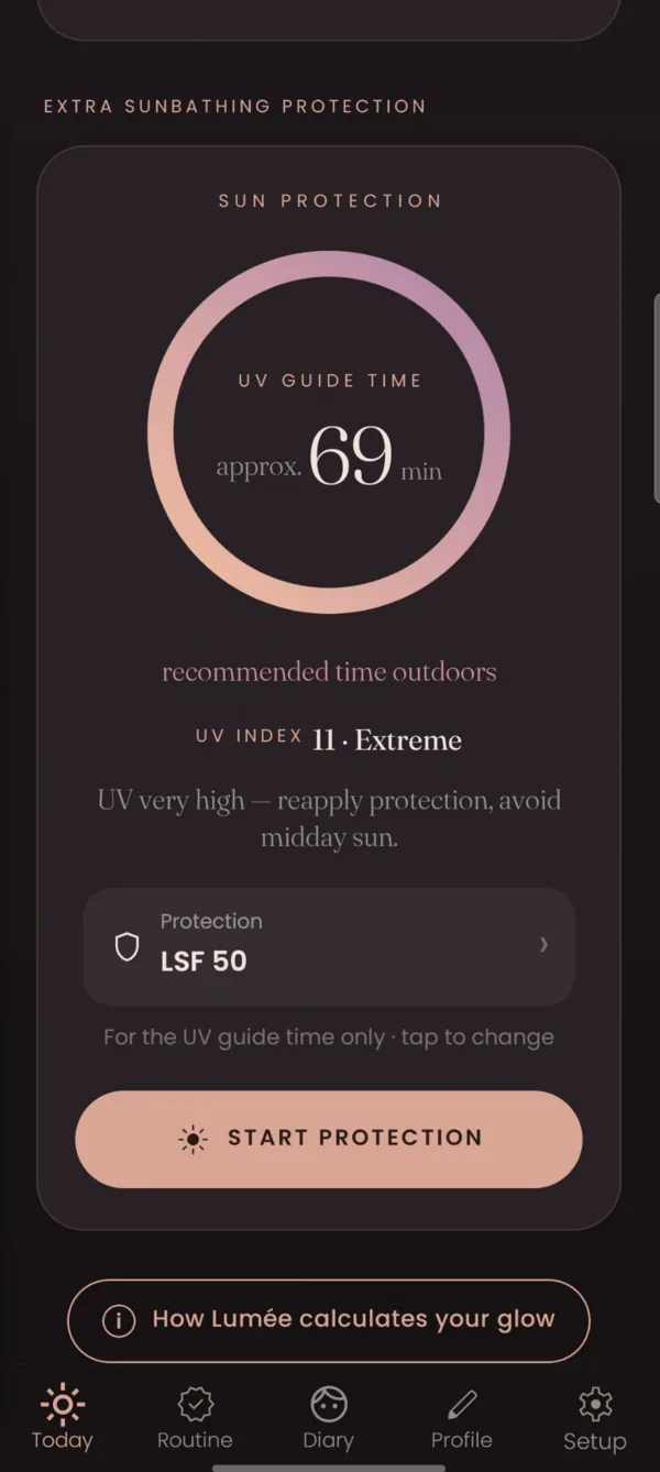 Sun protection with a UV guide time of about 69 minutes