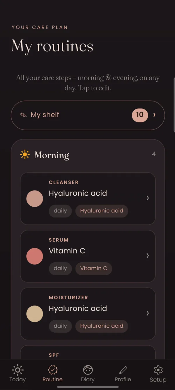Care plan “My routines” with morning products
